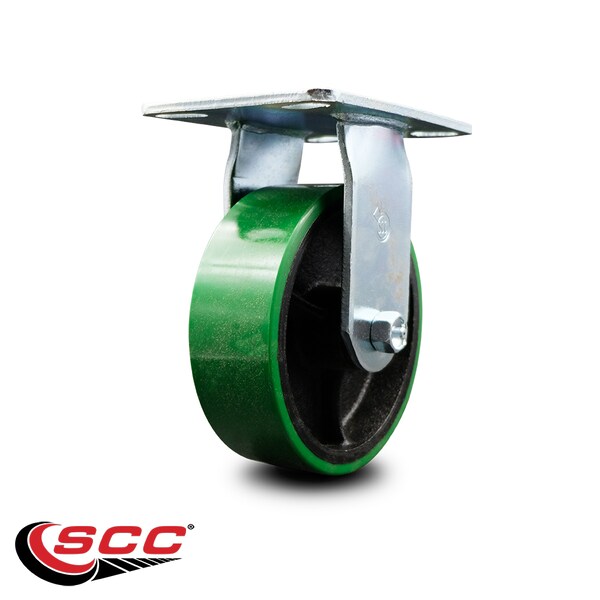 6 Inch Heavy Duty Green Poly On Cast Iron Rigid Caster With Roller Bearing SCC